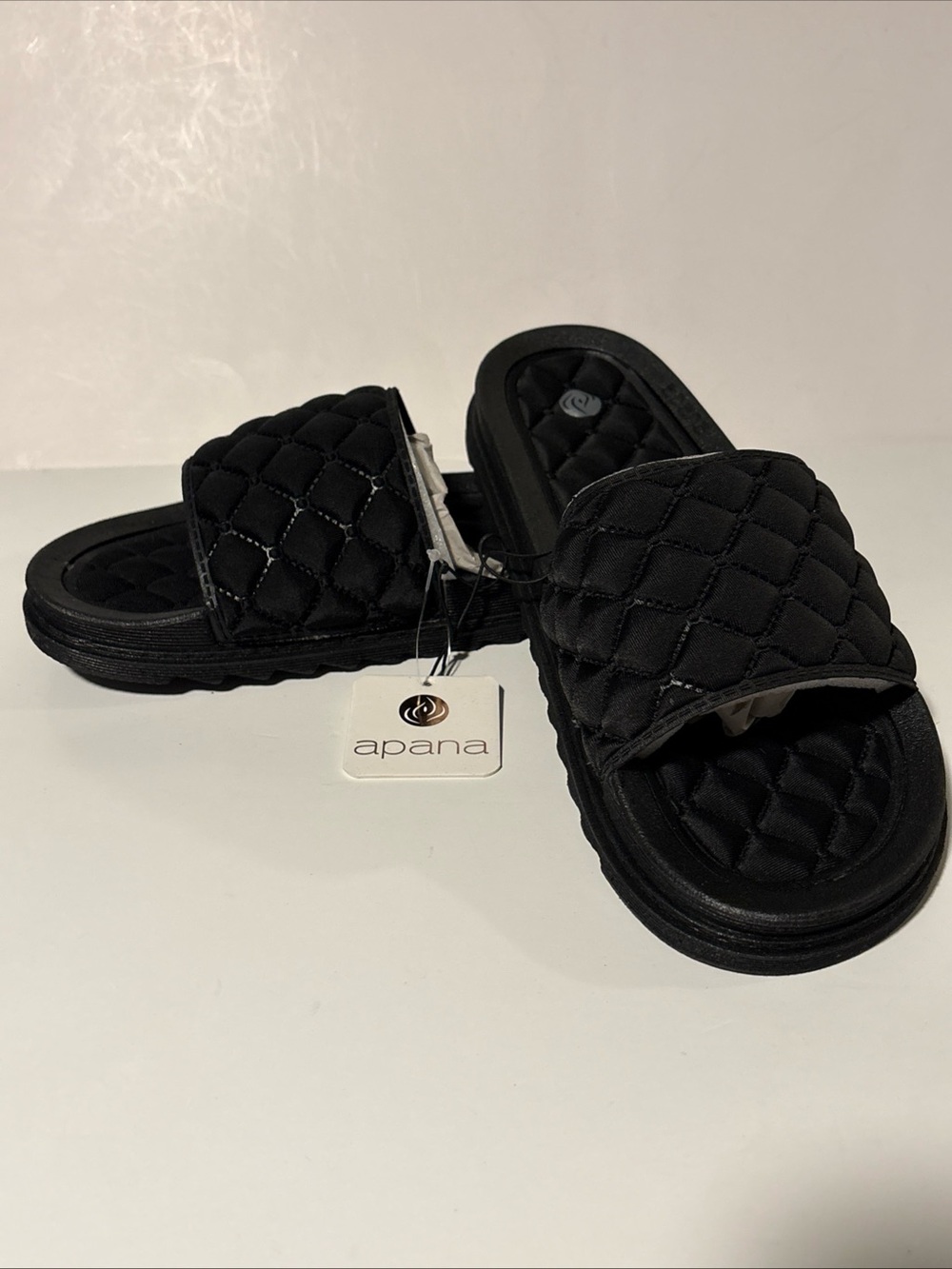 Apana Black Quilted Slide Sandals Size 9.5 Sporty Casual New With Tags